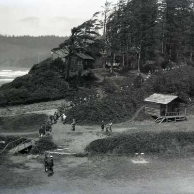 Boy Scouts going to Church Service at Boy Scout Camp Merriwether, Oregon - Negative