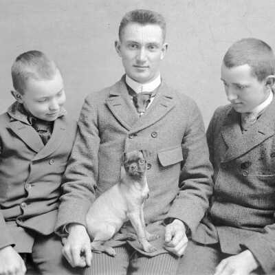 Roy, Rex, and George Russell and dog