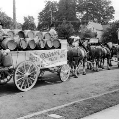 Territorial Days - Oregon City - Rainier Beer Float and Oregon City Cold Storage at Jackson and 7th Street.