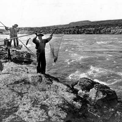 Celilio Falls - Native Americans Fishing On the Columbia River, near The Dalles, Oregon