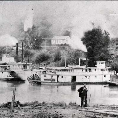 Willamette Falls Locks 1899 - Steamboats "Maria", "Kehani" and "Annie" Viewed from Oregon City