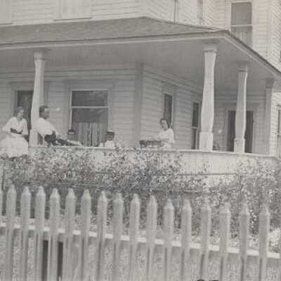 Men and women on front porch of unknown house circa 1913 - 1915 - Print, photographic