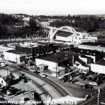 Pacific Highway Through Oregon City. 1936: Copyright: None; Origsize: 8" x  10"; Origformat: Print-Photographic