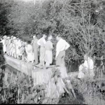 Camp Adams Picnic Group Standing on Nate Creek Dam, #2.