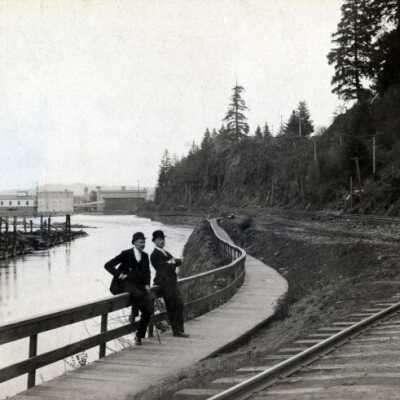 Clyde Huntley and Frank Lewis on Canemah Walk. 1891: Copyright: None; Origsize: 5" x 7"; Origformat: Print-Photographic