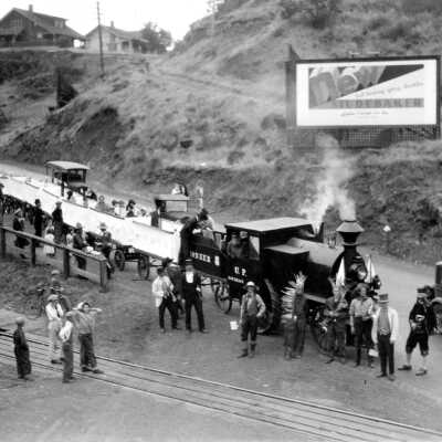 Oregon City Territorial Days 1935 - Steam Engine Train and People on Track