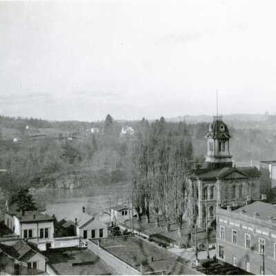 Oregon City 1921- Clackamas County Courthouse from the Bluff at 8th and Main.