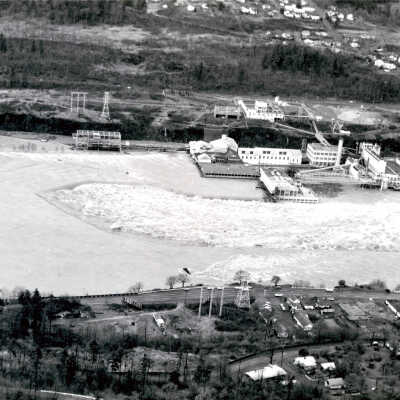 1964 Flood - Aerial view of West Linn and Willamette Falls