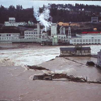 1964 Flood - "Station A" and Crown Zellerbach Mill - Willamette River at Oregon City