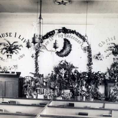 Easter Decorations, 1st Congregational Church, 1880.: Copyright: None; Origsize: 4" x 6"; Origformat: Print-Photographic