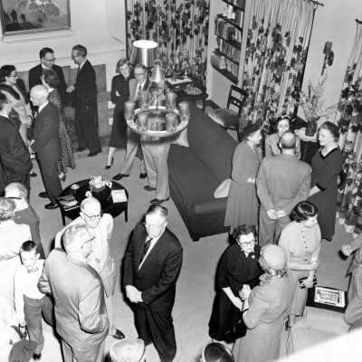 Gathering at Dr. Lathrop's Home. Jefferson Street, Oregon City.