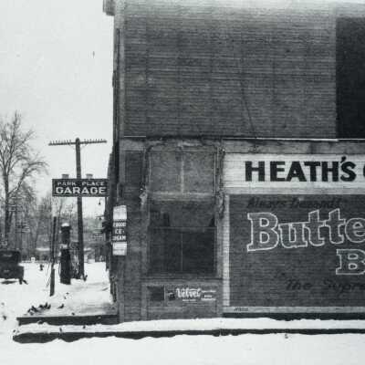 1919 Snowstorm - Park Place Garage and Heath's Grocery Store