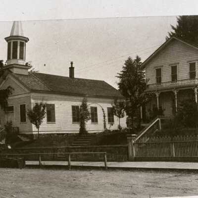 Oregon City 1885 - First Congregational Church and Parsonage