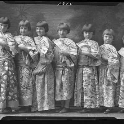 Photograph of several children in Asian clothing for mrs. Krassig - December 1929 - Negative