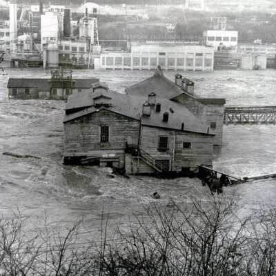 1964 Flood - "Station A" and Crown Zellerbach Mill - Willamette River at Oregon City