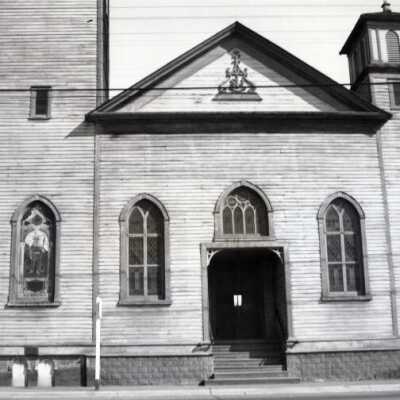 Front of the Oregon City St. John's Catholic Church, 1948.: Copyright: None; Origsize: 8" x 10"; Origformat: Print-Photographic