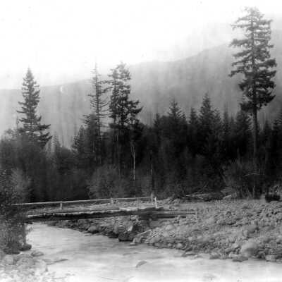 Mt. Hood, river and bridge, 1909