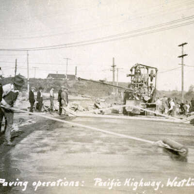 Concrete paving operations on Pacific Highway, (B): Origsize: 3" x 5"; Origformat: Print-Photographic