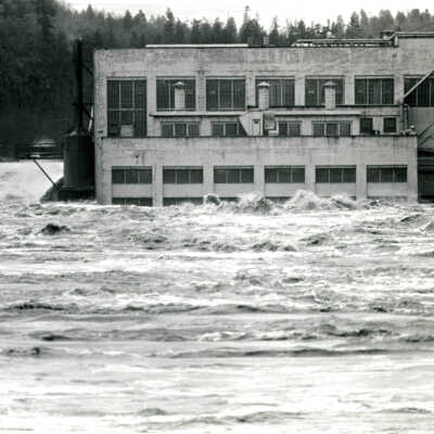 1964 Flood - Crown Zellerbach Mill and Willamette River - West Linn, Oregon