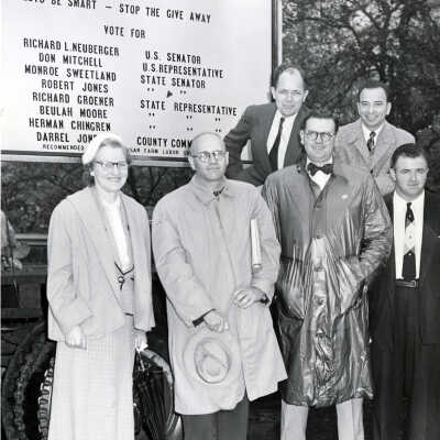 U.S.Senator Maurine Neuberger and Politicians with Politcal Sign.