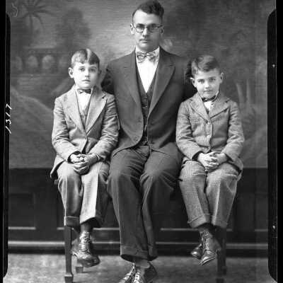 Photograph of two boys and a man for F.B. Wilson - December 1929 - Negative