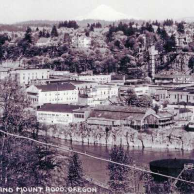 Oregon City with Mt. Hood in Background. 1925-1935.: Copyright: None; Origsize: 5" x 9"; Origformat: Print-Photographic