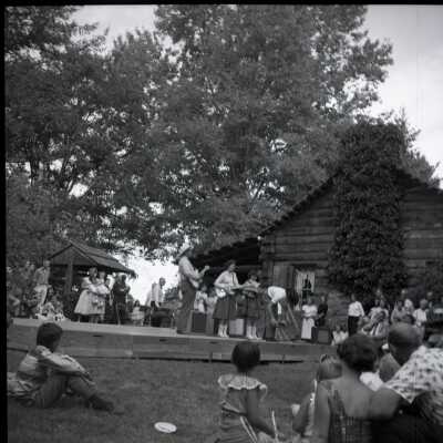 Pioneer Women's Cabin and Grounds at DAR Country Fair, Champoeg, 1956: Origformat: Negative