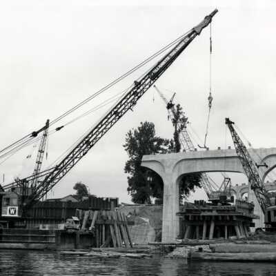 Construction Cranes on I-205 Bridge near West Linn.