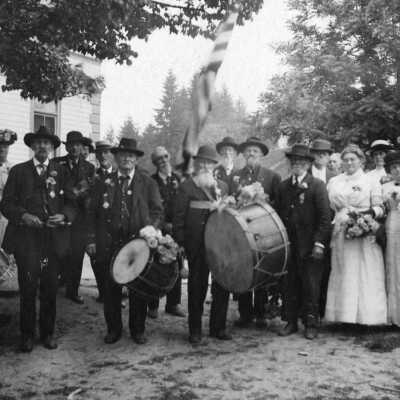 Grand Army of the Republic veterans, Park Place School, 1890's.