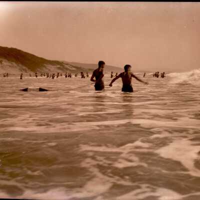 Boy Scouts Ocean Swimming with Ocean Guards at Camp merriweather, OregonNegative