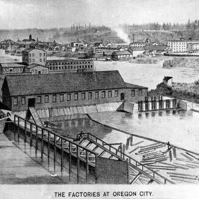 Factories at Willamette Falls, pencil sketch, 1888.