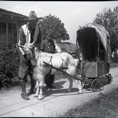 Oregon City Territorial Days - 1935 - Man, Boy and Goat with Cart