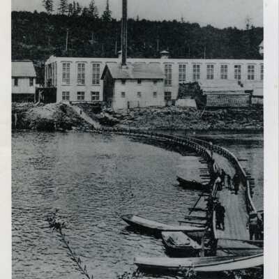 Pontoon Bridge on Willamette River betweeen Mills - 1907: Copyright: None; Origsize: 9.75X5.5; Origformat: Negative