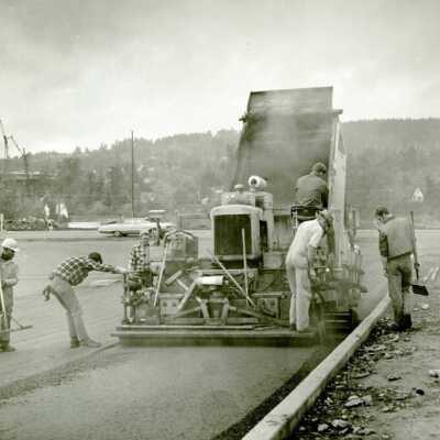 Laying Concrete on 1205 exit onto McLoughlin, 1969: Origformat: Print-Photographic