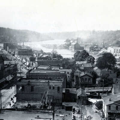 Oregon City Looking Up River from Courthouse Tower, 1907.
