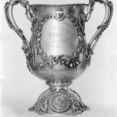 U. S. S. Oregon silver-colored commemorative cup to Daisy Ainsworth from her Godmother
