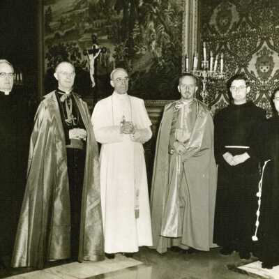 Audience with Pope Pius XII, 1952.: Copyright: None; Origsize: 8" x 10"; Origformat: Print-Photographic