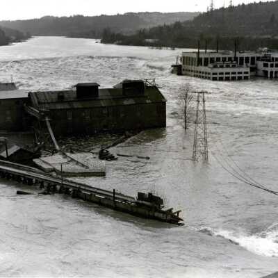 1943 Flood - Willamette Falls - "Station A" and "T. W. Sullivan Plant" - Oregon City