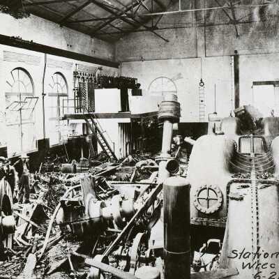 Cazadero Dam Station "G" 1908 - Interior After Explosion Looking West - Clackamas River, Oregon