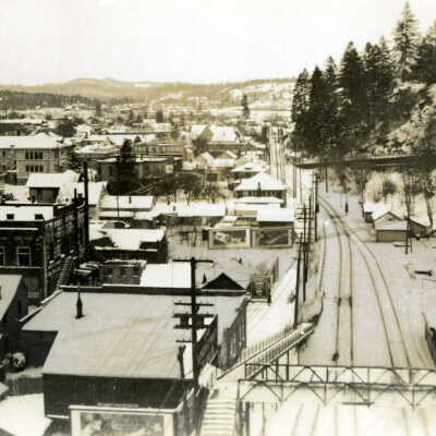 Oregon City, Railroad at Winter.: Copyright: Clackamas County Historical Society; Origformat: Print-Photographic