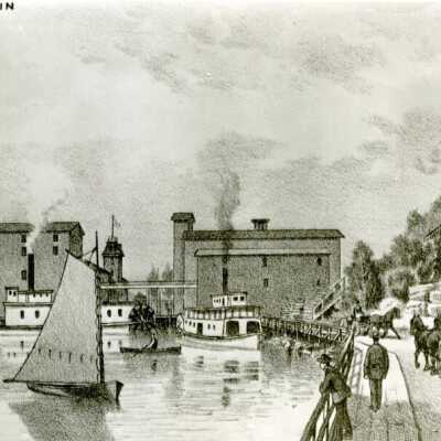 The Boat Basin at Oregon City. Lithograph.: Copyright: None; Origsize: 5" x 7"; Origformat: Print-Photographic