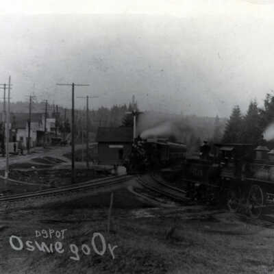 Lake Oswego, State Street, Train Station, 1907.: Copyright: Clackamas County Historical Society; Origsize: 4" x 6"; Origformat: Print-Photographic