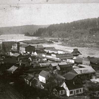 Oregon City 1876 - Lower Main Street Oregon City Looking West from 5th Street Steps