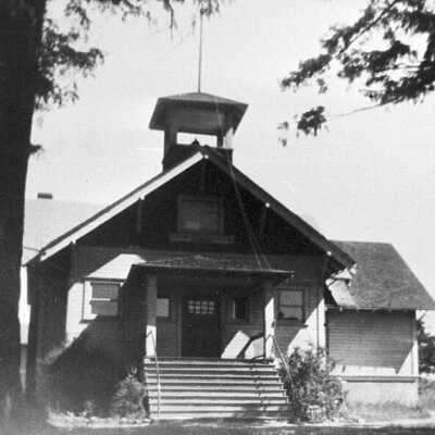 Second Happy Valley School built in 1934 with Stage Added.: Copyright: Clackamas County Historical Society; Origformat: Other