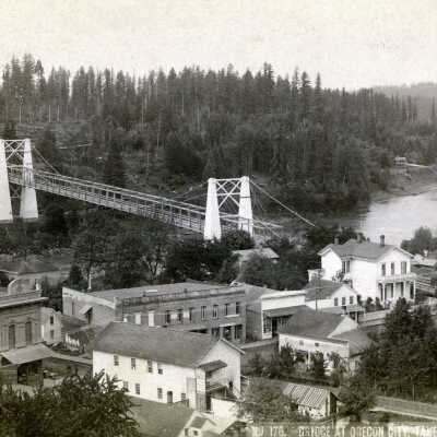 Oregon City and Suspension Bridge from the Bluff - 1887