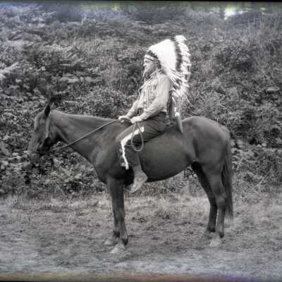 Pop Royce on horseback - Boy Scout Camp Merriwether, Oregon - Negative
