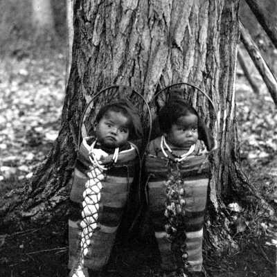 Native American Babies in Traditional Baby Carriers 1897 - Jones Twins - Cayuse Tribe