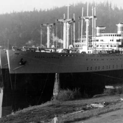 Alcoa Clipper and Alcoa Corsair at Oregon Shipyard, 1947.: Copyright: None; Origsize: 2"x4"; Origformat: Print-Photographic
