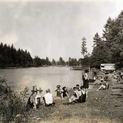 Beach at oswego Lake. 1920s.: Copyright: None; Origsize: 8" x 10"; Origformat: Print-Photographic