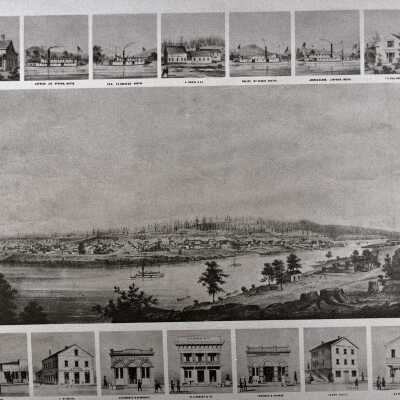 Oregon City 1858 - Charman & Warner Lithograph of O.C., 1858 - Reprint Copy